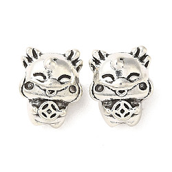 Tibetan Style Alloy European Beads, Large Hole Beads, Cadmium Free & Lead Free, Dragon with Coin, Antique Silver, 13x10.5x9.5mm, Hole: 4mm, about 370pcs/1000g(PALLOY-M217-16AS)
