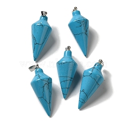 Synthetic Turquoise Pendants, Cone Charms with Rack Plating Platinum Plated Brass Snap on Bails, 36~36.5x15~15.5mm, Hole: 5~6.5x2mm(G-Z055-02P-15)