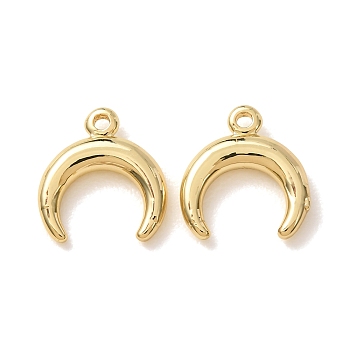 Brass Charms, Double Horn/Crescent Moon Charms, Rack Plating, Long-Lasting Plated, Cadmium Free & Lead Free, Real 18K Gold Plated, 11.5x11x2.5mm, Hole: 1.2mm