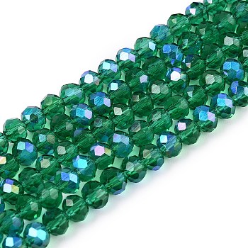 Electroplate Glass Beads Strands, Half Rainbow Plated, Faceted, Rondelle, Green, 4x3mm, Hole: 0.4mm, about 113~115pcs/strand, 41~41.5cm