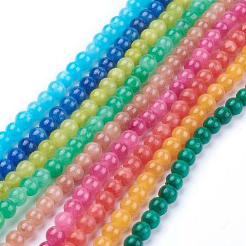 Natural Yellow Jade Beads Strands, Dyed, Round, Mixed Color, 4mm, Hole: 1mm, about 95pcs/strand, 15.75 inch