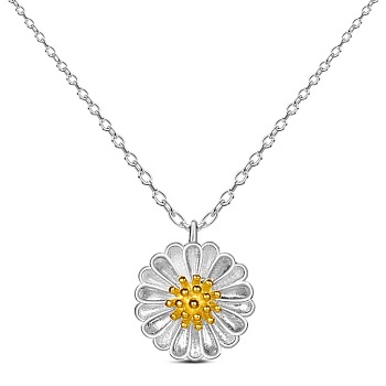 SHEGRACE Fashion Platinum Plated 925 Sterling Silver Pendant Necklace, with Real 24K Gold Plated Daisy Pendant, 14.9 inch(37.846cm)