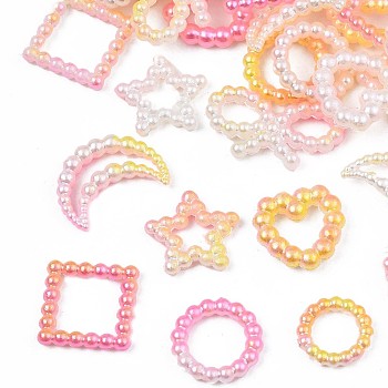 Spray Paint ABS Plastic Cabochons, Star & Square & Ring & Heart & Bowknot, Pink, 10~15x10~18.5x2~3mm