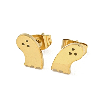 304 Stainless Steel Stud Earrings, Golden, Ghost, 8.5x7.5mm