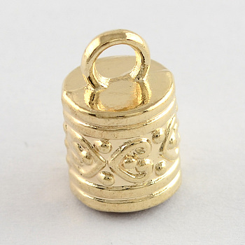 Tibetan Style Alloy Cord Ends, Column, Cadmium Free & Nickel Free & Lead Free, Golden, 16x10mm, Hole: 3.5mm, about 350pcs/1000g, Inner Diameter: 8mm