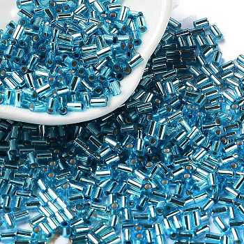 Baking Paint Glass Round Bugle Beads, Silver Lined, Tube, Deep Sky Blue, 3.5~3.8x2~2.5mm, Hole: 1.2mm