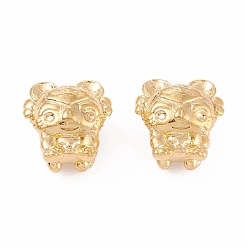 Ion Plating(IP) Brass European Beads, Long-Lasting Plated, Tiger, Real 18K Gold Plated, 12x11.5x8.5mm, Hole: 4mm