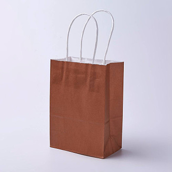 kraft Paper Bags, with Handles, Gift Bags, Shopping Bags, Rectangle, Saddle Brown, 27x21x10cm
