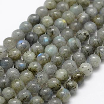 Natural Labradorite Beads Strands, Round, 8mm, Hole: 1mm, about 49pcs/strand, 15.3 inch(39cm)