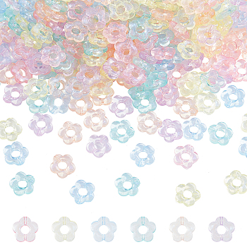 Transparent Acrylic Beads, Glitter Powder, Flower, Mixed Color, 14x14.5x4mm, Hole: 1.5mm, 300pcs/box