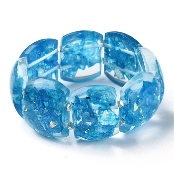 Dyed Natural Selenite & Synthetic Opal Stretch Bracelets, Epoxy Resin Domino Bracelets for Women, Deep Sky Blue, Inner Diameter: 2-3/8 inch(6.1cm)