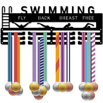 Fashion Iron Medal Hanger Holder Display Wall Rack, 3-Line, with Screws, Black, Swimming, Sports, 150x400mm, Hole: 5mm