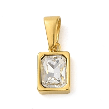 304 Stainless Steel Pendants Cubic Zirconia, Square, White, 13x8x4mm, Hole: 7.5x3mm