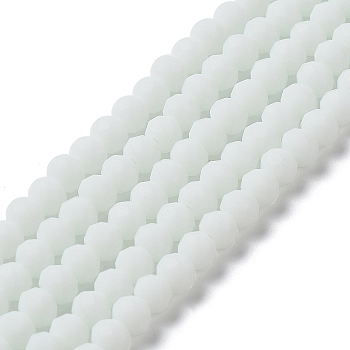 Glass Beads Strands, Faceted, Frosted, Rondelle, White, 4mm, Hole: 1mm, about 123~127pcs/strand, 16.5~16.9 inch(42~43cm)
