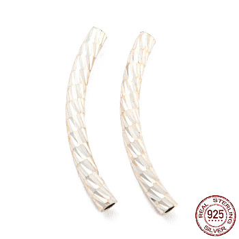 925 Sterling Silver Tube Beads, Diamond Cut, Curved Tube, Silver, 20x4.5x2mm, Hole: 1.2mm