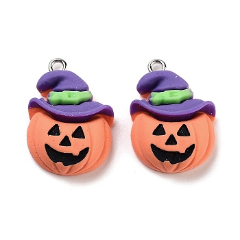 Halloween Theme Opaque Resin Pendants, Halloween Charms, Pumpkin, 25x17x7.5mm, Hole: 2mm