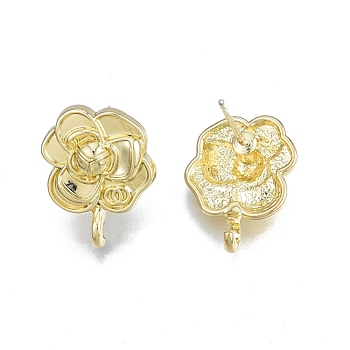 Alloy Stud Earring Findings, with Vertical Loops and 304 Stainless Steel Pins, Flower, Cadmium Free & Nickel Free & Lead Free, Light Gold, 17x13mm, Hole: 2mm, Pin: 0.7mm