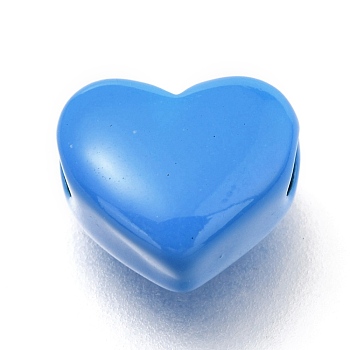 Spray Painted Brass Beads, Heart, Cornflower Blue, 8.5x10x5.5mm, Hole: 2.2mm