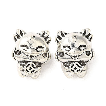 Tibetan Style Alloy European Beads, Large Hole Beads, Cadmium Free & Lead Free, Dragon with Coin, Antique Silver, 13x10.5x9.5mm, Hole: 4mm, about 370pcs/1000g