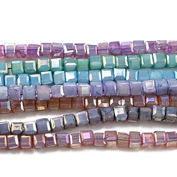 Baking Painted Glass Beads Strands, Imitation Jaed, AB Color, Faceted, Cube, Mixed Color, 2.5x2.5x2.5mm, Hole: 0.8mm, about 191~193pcs/strand, 18.11~18.50 inch(46~47cm)