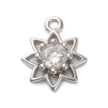 925 Sterling Silver Clear Cubic Zirconia 8-Pointed Star Charms, with 925 Stamp, Platinum, 9.5x7.5x2mm, Hole: 1mm