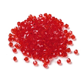 Transparent Glass Beads, Bicone, Red, 4x4x3.5mm, Hole: 1mm, 720pcs/bag