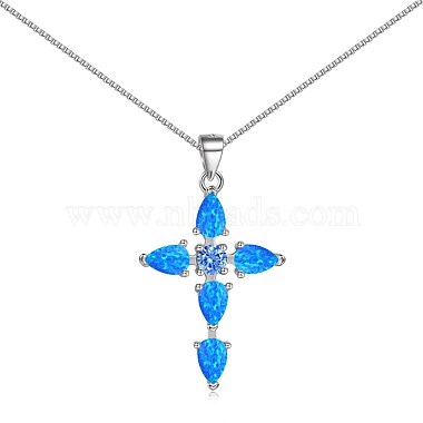 Deep Sky Blue Cross Sterling Silver Necklaces
