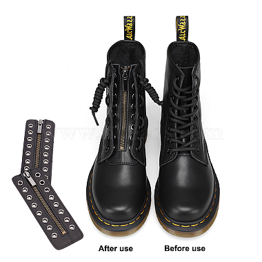PU Leather Lace-in Boot Zipper Inserts, Tieless Shoe Laces, with Brass  Zipper, Alloy Puller, for Boots, Black, 157x53.5x4.5mm, Hole: 5mm, The  Distence of Hole and Hole is 7.06mm