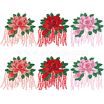 6Pcs 3 Styles Computerized Embroidery Cloth Sew on Patches, Peony Flower Appliques, Ornament Accessories, Mixed Color, 185x155~157x2.5~3.5mm, 2pcs/style(DIY-GF0013-59)