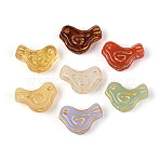 Baking Paint and Golden Metal Enlaced Glass Beads, Bird, Mixed Color, 11.5x16.5x5.5~6mm, Hole: 0.9~1.2mm(DGLA-T004-37M)