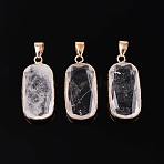 Natural Quartz Crystal Pendants, Rock Crystal Faceted Rectangle Gems Charms, with with Brass Findings, Golden, 30.5~31.5x14.5~15.5x5.5~6.5mm, Hole: 7x4mm(G-N349-03A-G)