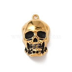 304 Stainless Steel Enamel Pendants, Skull Charms, Golden, Black, 27x16x7mm, Hole: 2mm(STAS-F357-01B)