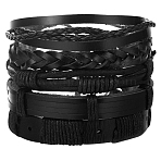 1Bag Mixed Styles Adjustable PU Leather Cord Braided Bracelets for Unisex, Black, Inner Diameter: 1-3/4~2-7/8 inch(4.5~7.4cm), 5pcs/set(BJEW-CL0001-47C)