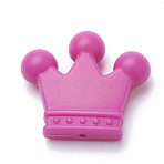 Food Grade Eco-Friendly Silicone Focal Beads, Crown, Magenta, 30x35x10mm, Hole: 2mm(SIL-Q013-10)