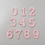 10Pcs Number 0~9 Hotfix Rhinestone, with Plastic Imitation Pearl and Rhinestone Trimming, Crystal Glass Sewing Trim Rhinestone Tape, Pink, 46.5x19.5x6mm(DIY-TAC0020-99B-02)