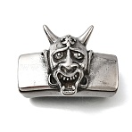 Halloween 304 Stainless Steel Slide Charms, For Leather Cord Bracelets Making, Rectangle, Antique Silver, Demon, 38.5x28x18.5mm, Hole: 10x5.5mm(STAS-F356-14AS-03)