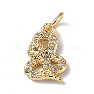 Brass Micro Pave Cubic Zirconia Charms, with Jump Ring, Snake Charms, Real 18K Gold Plated, 12.5x8.5x2mm, Hole: 3mm(ZIRC-F131-19G)