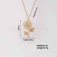 Shiny Sunflower Brass Micro Pave Cubic Zirconia Pendant Necklace for Women, Golden, 15.75 inch(400mm)(SR9149-5)