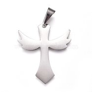 304 Stainless Steel Pendants, Cross, Stainless Steel Color, 38x32x1.5mm, Hole: 10x4.5mm(X-STAS-I135-02P)