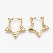 Brass Huggie Hoop Earrings, Long-Lasting Plated, Star, Real 18K Gold Plated, 15.5x16x2mm, Pin: 1mm(EJEW-L231-36G)