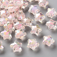 Transparent Acrylic Beads, Bead in Bead, AB Color, Faceted, Star, Pink, 10.5x11x7mm, Hole: 2mm, about 1280pcs/500g(TACR-S152-01B-SS2112)