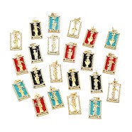 Brass Micro Pave Clear Cubic Zirconia Pendants, with Enamel, Real 18K Gold Plated, Rectangle, Mixed Color, 39x21.5x3.5mm, Hole: 2x4.5mm(ZIRC-A021-06G)