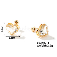 Exquisite Brass Ear Plug Gauges with Zirconia, Daily Ear Accessories, Golden, Heart, 11x9mm(IF4519-4)