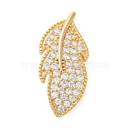 Brass Micro Pave Clear Cubic Zirconia Fold Over Clasps, Leaf, Real 18K Gold Plated, 23.5x11x8.5mm, Hole: 1.4mm(KK-G505-18G)