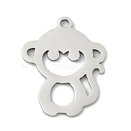 201 Stainless Steel Pendants, Monkey Charms, Stainless Steel Color, 17.5x14.5x1mm, Hole: 1.4mm(STAS-F316-30P-02)