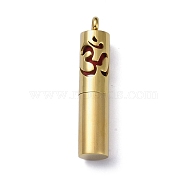 Ion Plating(IP) Openable 304 Stainless Steel Perfume Bottle Pendants, with Perfume Pad, Column with Ohm/Aum Charm, Golden, 46.5x9.5mm, Hole: 4mm(STAS-D097-11G)
