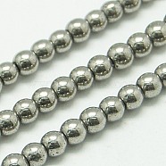 Non-magnetic Synthetic Hematite Beads Strands, Round, Silver Plated, 4mm, Hole: 1mm, about 100pcs/strand, 15.7 inch(G-K015-4mm-07)