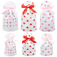54Pcs Plastc Storage Bags, with Drawstring Ribbon, Rectangle with Heart Pattern, for Gift Packaging, Mixed Color, 175~235x119~149x0.5~1mm(ABAG-BC0001-30)