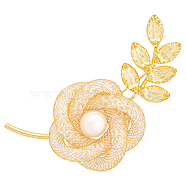 2Pcs Rhinestone Rose Flower with Natural Pearl Beaded Brooch Pin, Alloy & Brass Badge for Women, Golden, 63x30.5x20mm(JEWB-HY0001-24)