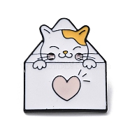 Cute Cat Enamel Pins, Black Alloy Brooch for Women, Valentine's Day Theme, Heart, 29x24x1.5mm(JEWB-P022-A01)